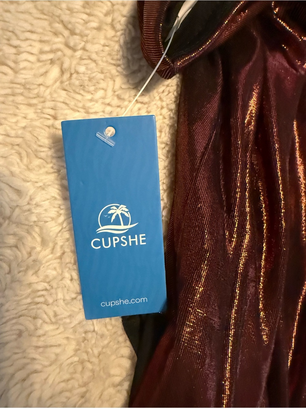 Cupshe x JoJo Fletcher Red Wine Metallic High Slit Maxi Skirt - Picture 7 of 7